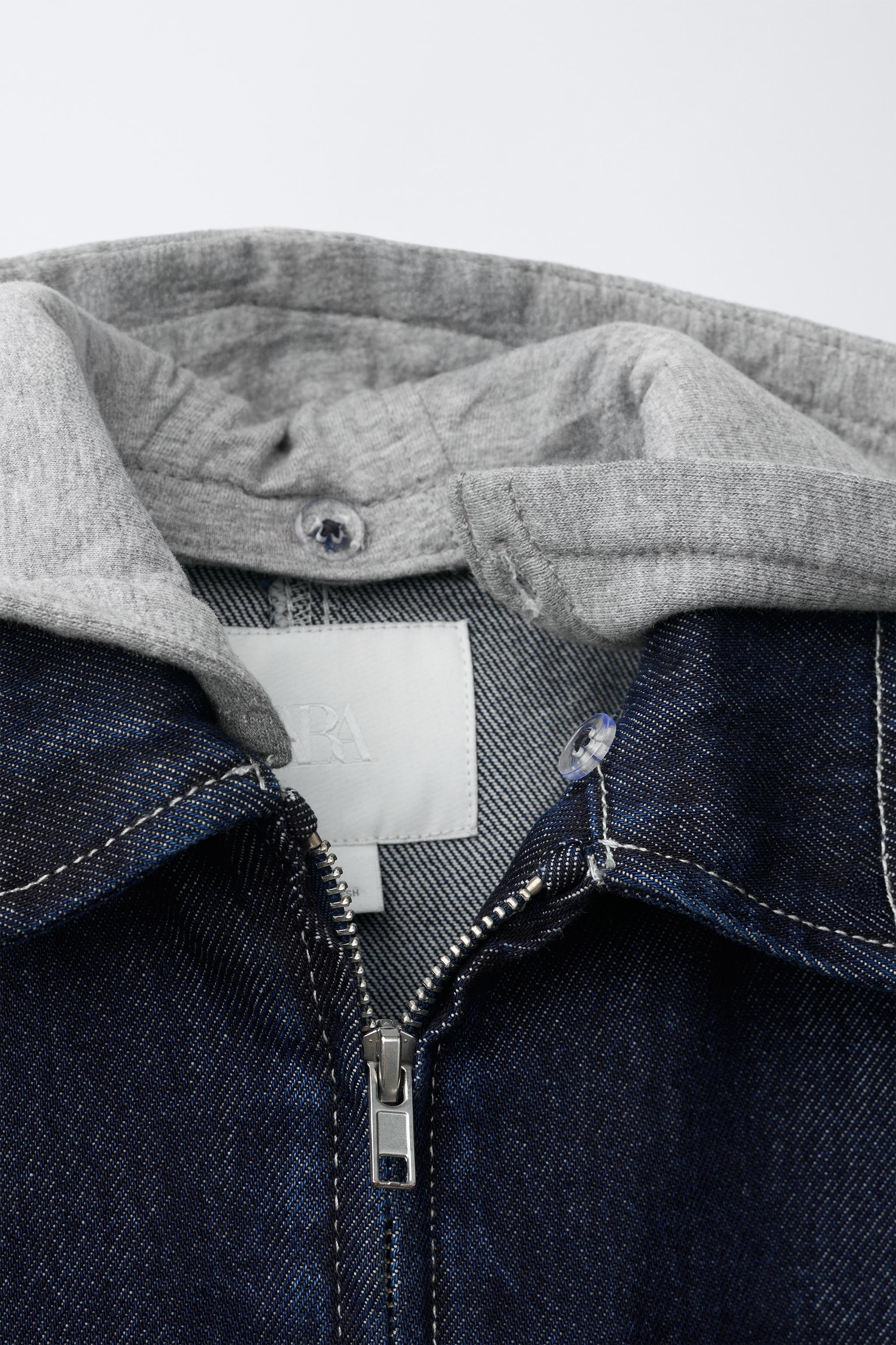 DENIM OVERSHIRT WITH DETACHABLE FLEECE HOOD